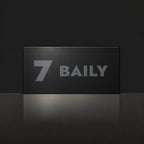Matte black house number and street name sign, The Maleny, reading 7 Baily in charcoal lettering.