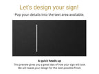 Matte black face preview for The Coolum illuminated house number and street name sign, with the lit vertical rule, ready for you to add your address.