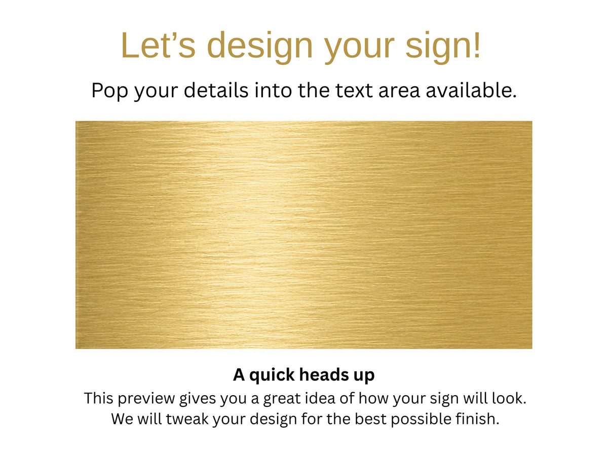 Brushed gold face preview with a brushed metal look, for an illuminated house sign, ready for you to add your address.